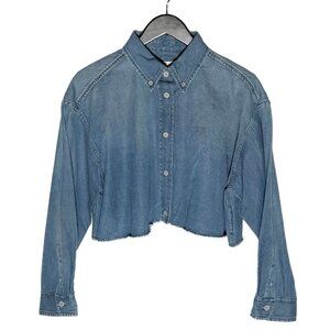 Givenchy 4G Embroidered Cropped Blue Denim Shirt